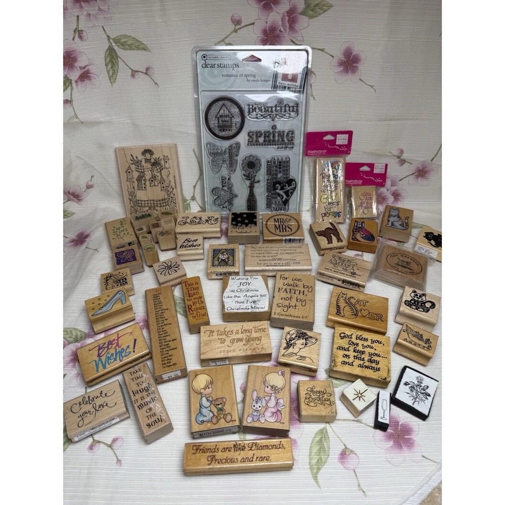 Vintage Rubber Stamp Lot 49 Wood Mounted Autumn Leaves Stampendous Crafting